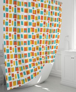 Mid Century Modern Bath Decor, Shower Curtain, Funky Pattern, Pops Of Color Retro Shower Curtain