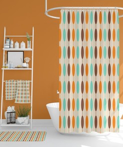 Mid Century Modern Bathroom Decor, Shower Curtain, Bath Mat, Spa Wrap, Waffle Weave Shower Curtain