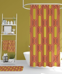 Mid Century Modern Bathroom Decor, Shower Curtain, Bath Mat, Spa Wrap, Waffle Weave Shower Curtain, Hand Towel, Bath Towel, Retro Bathroom