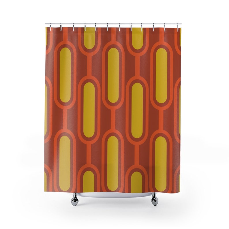 Mid Century Modern Bathroom Decor, Shower Curtain, Bath Mat, Spa Wrap, Waffle Weave Shower Curtain, Hand Towel, Bath Towel, Retro Bathroom - Image 2