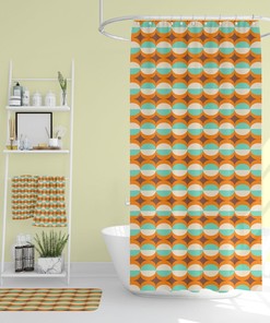 Mid Century Modern Bathroom Decor, Shower Curtain, Bath Mat, Spa Wrap, Waffle Weave Shower Curtain Retro Bathroom