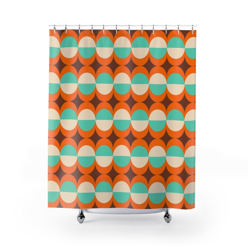 Mid Century Modern Bathroom Decor, Shower Curtain, Bath Mat, Spa Wrap, Waffle Weave Shower Curtain Retro Bathroom - Image 3