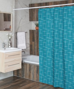 Mid Century Modern Blue Shower Curtains - Mcm Bathroom Accessory For A Retro Look