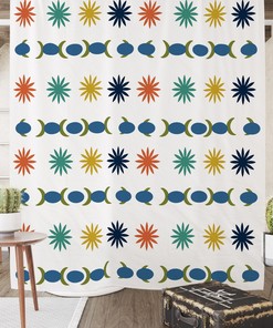 Mid Century Modern Burst Shower Curtain Optional Set