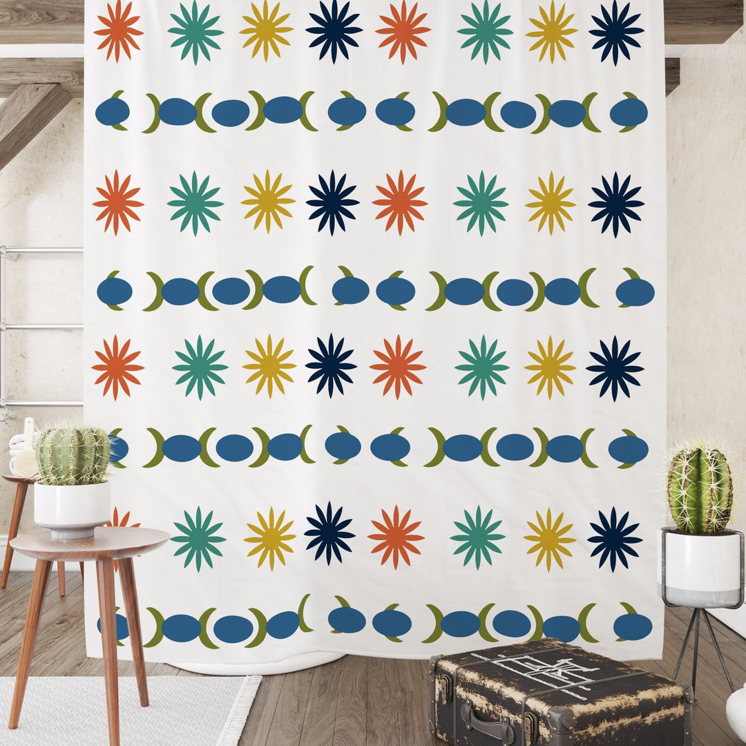 Mid Century Modern Burst Shower Curtain Optional Set