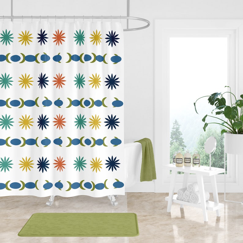 Mid Century Modern Burst Shower Curtain Optional Set - Image 3