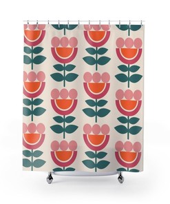 Mid Century Modern Contemporary Shower Curtain College Dorm Bathroom Decor, 70'S Bathroom Decor