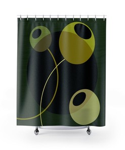 Mid Century Modern Cottagecore Plant in Olive Green Retro Shower Curtain