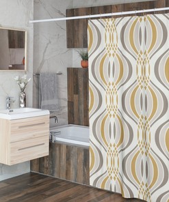 Mid Century Modern Curtain, Minimalist, Mcm Gold, Gray, Silver Abstract Shower Curtain