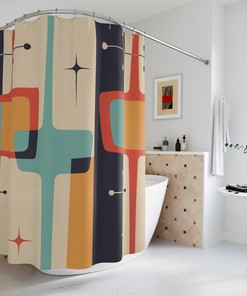 Mid Century Modern Geometric Atomic Starburst Shower Curtain