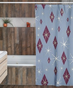 Mid Century Modern Inspired Shower Curtain - Blue Retro 50's Bathroom Accessory