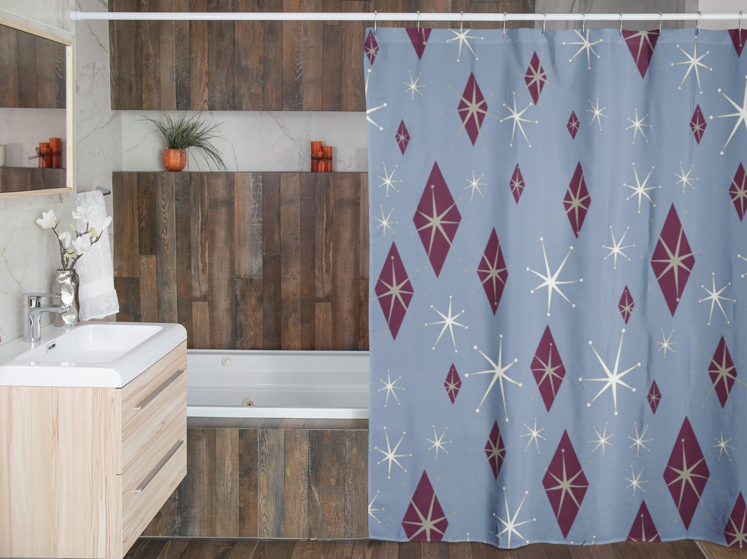 Mid Century Modern Inspired Shower Curtain - Blue Retro 50's Bathroom Accessory