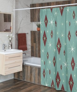 Mid Century Modern Inspired Shower Curtain, Retro 50's Bathroom Accessories Home Decor