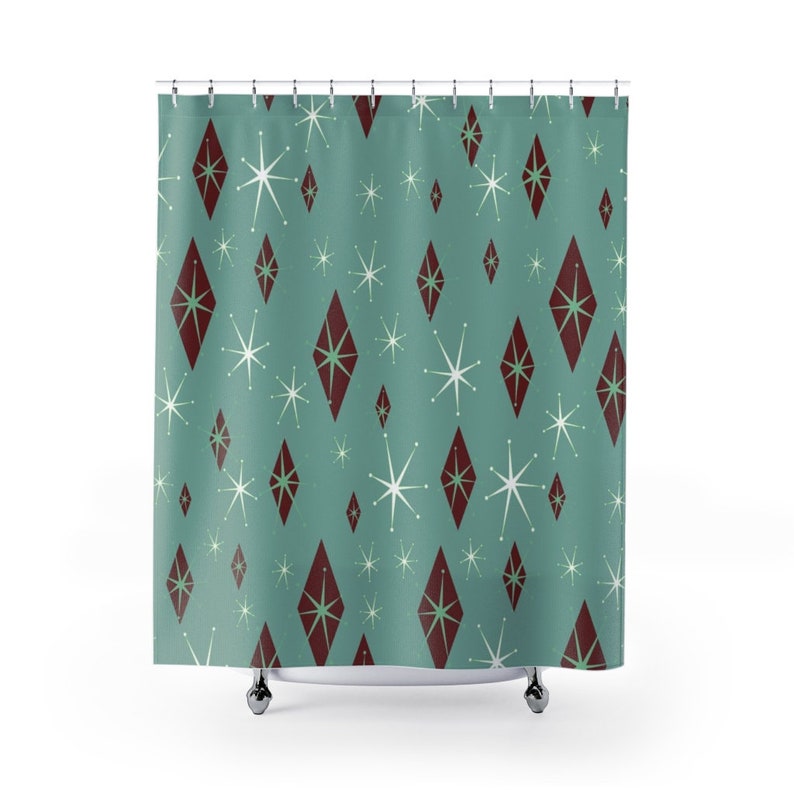 Mid Century Modern Inspired Shower Curtain, Retro 50's Bathroom Accessories Home Decor - Image 3