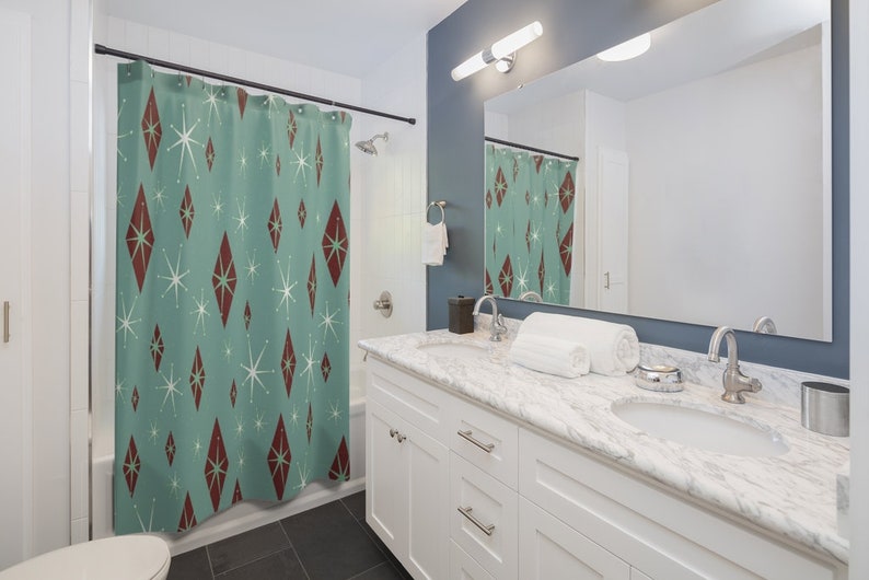Mid Century Modern Inspired Shower Curtain, Retro 50's Bathroom Accessories Home Decor - Image 4
