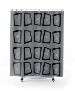 Mid Century Modern, Minimalist, Modernist, Gray, Atomic Mod Ages, Retro Geometric, Starburst Mcm Shower Curtain