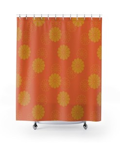 Mid Century Modern Mod Daisy Orange And Yellow Retro Mcm Home Decor Shower Curtain