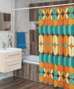 Mid Century Modern Orange, Brown, Teal and Cream Retro Shower Curtain