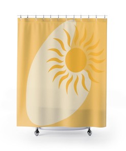 Mid Century Modern, Retro Boho, Boomerang, Yellow, Sun, Mid Mod MCM Shower Curtains