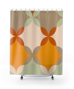 Mid Century Modern Retro Geometric Mustard Yellow, Gray, Mint Green Shower Curtain