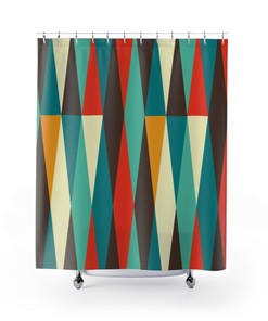 Mid Century Modern, Retro Shower Curtain, Abstract Retro Teal, Brown, Cream, Burnt Orange Mcm Home Decor