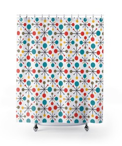 Mid Century Modern Shower Curtain, 195 Bathroom Decor, 196 Bathroom Decor, Mcm Bathroom, Teal Shower Curtain