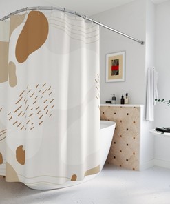 Mid Century Modern Shower Curtain Abstract Art Shower Curtain, Peaceful And Neutral Warm Earth Colors Bathroom Curtain