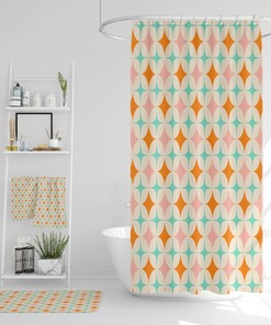 Mid Century Modern Shower Curtain, Bath Mat, Spa Wrap, Waffle Weave Shower Curtain, Hand Towel, Bath Towel
