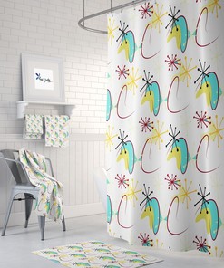 Mid Century Modern Shower Curtain, Bath Towels, Bath Mat, Bathroom Sets, Atomic