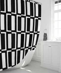 Mid Century Modern Shower Curtain, Bath Towels, Bath Mat, Bathroom Sets, Black and White