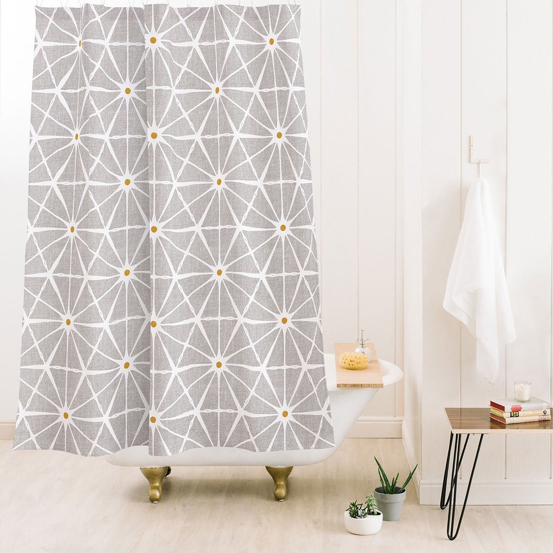 Mid Century Modern Shower Curtain, Beige Bath Curtain, Bathroom Decor, Fabric Shower Curtain, Retro Decor, Geometric Shower Curtain
