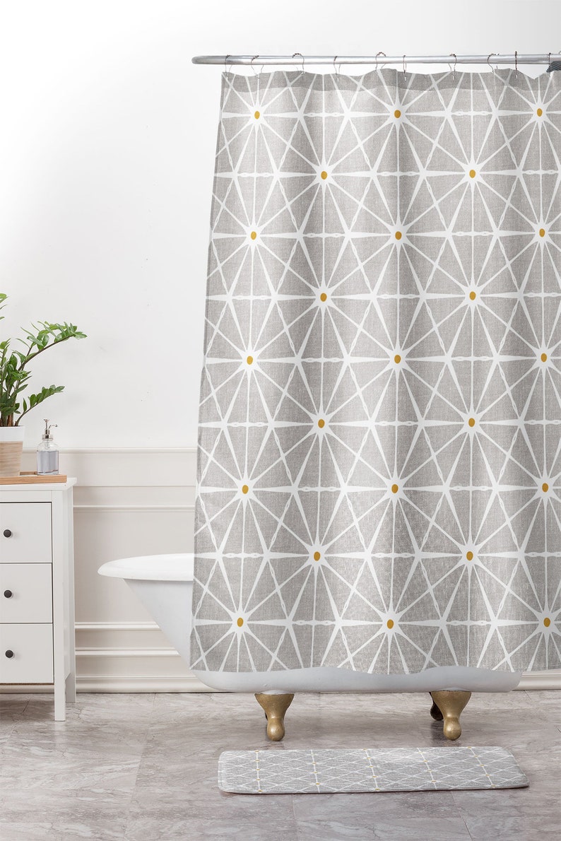 Mid Century Modern Shower Curtain, Beige Bath Curtain, Bathroom Decor, Fabric Shower Curtain, Retro Decor, Geometric Shower Curtain - Image 3