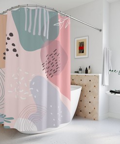 Mid Century Modern Shower Curtain, Boho Abstract Pattern Shower Curtain, Lake Designer Curtain, Bathroom Curtain