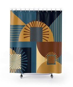 Mid Century Modern Shower Curtain, Dark Teal Shower Curtain