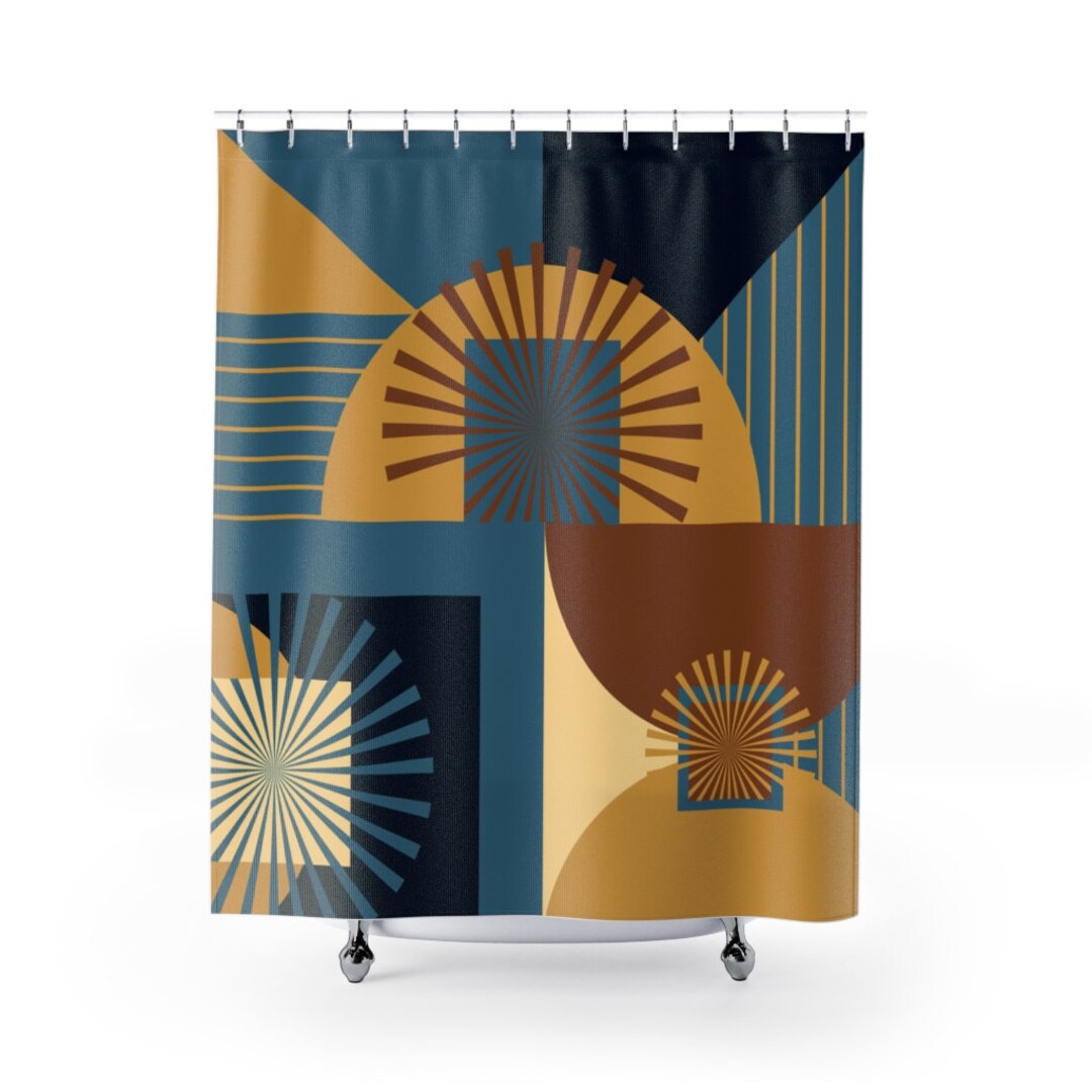 Mid Century Modern Shower Curtain, Dark Teal Shower Curtain