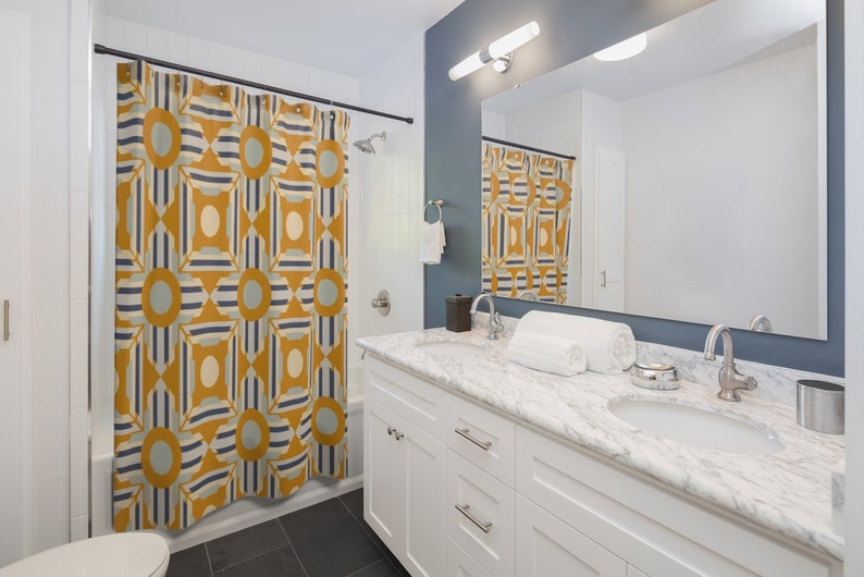 Mid Century Modern Shower Curtain Dorm Room Decor, 60s or 70s Bathroom Decor - Image 2