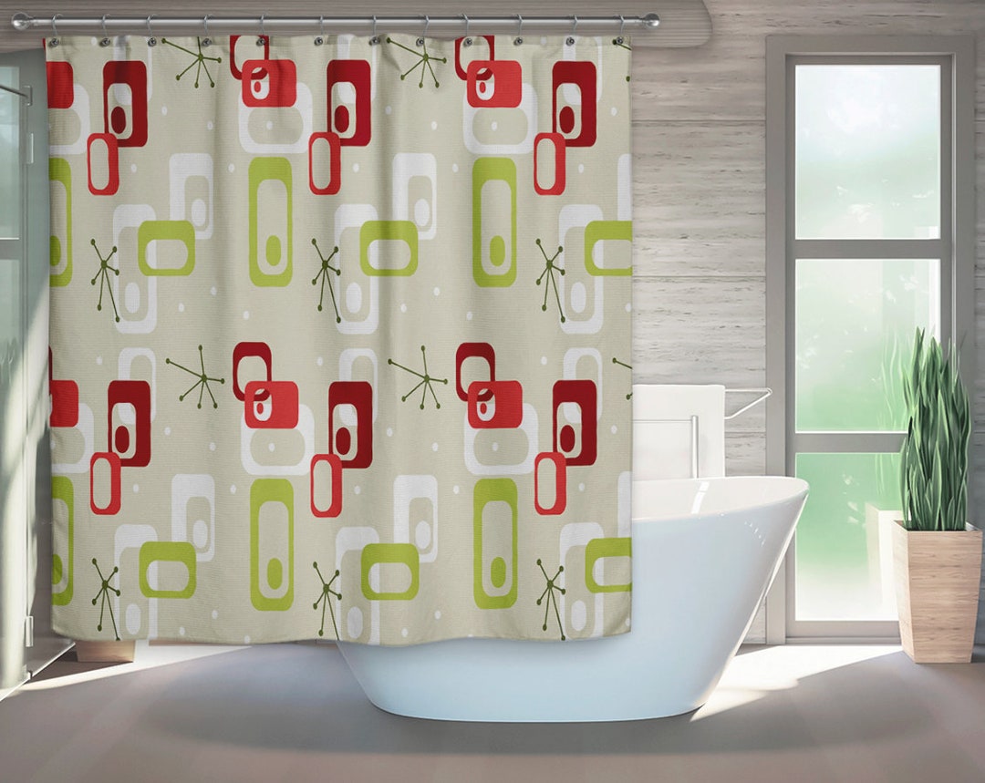 Mid Century Modern, Shower Curtain, Retro Bath, Modern Bath, Eames Era, Retro Bathroom