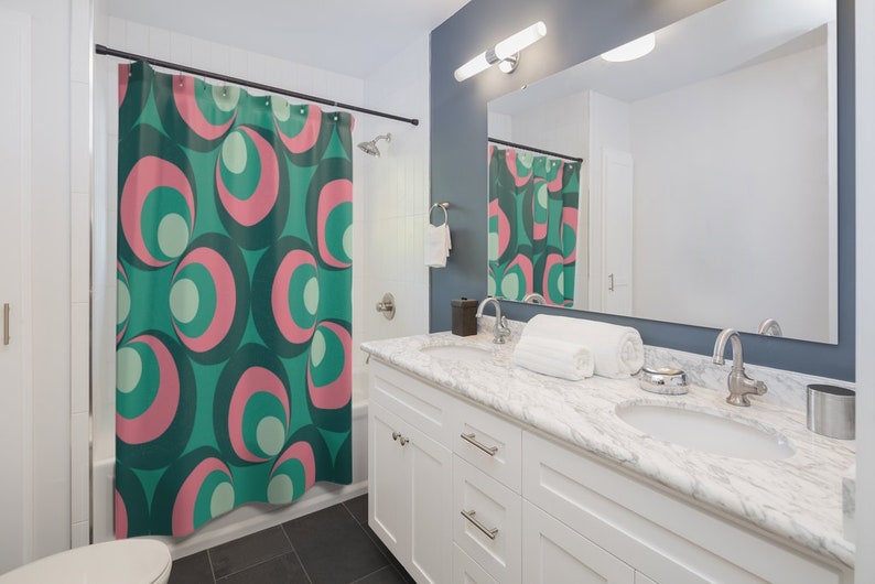 Mid Century Modern Shower Curtain, Retro Shower Curtain, 1950s Bathroom Decor, 1960s Bathroom Decor - Image 2