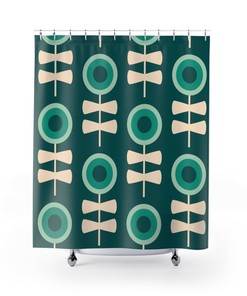 Mid Century Modern Shower Curtain, Retro Shower Curtain, 1950s Bathroom Decor, 1960s Bathroom Decor, Green Shower Curtain