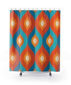 Mid Century Modern Shower Curtain, Retro Shower Curtain, 1950s Bathroom Decor, 1960s Bathroom Decor, Orange Shower Curtain