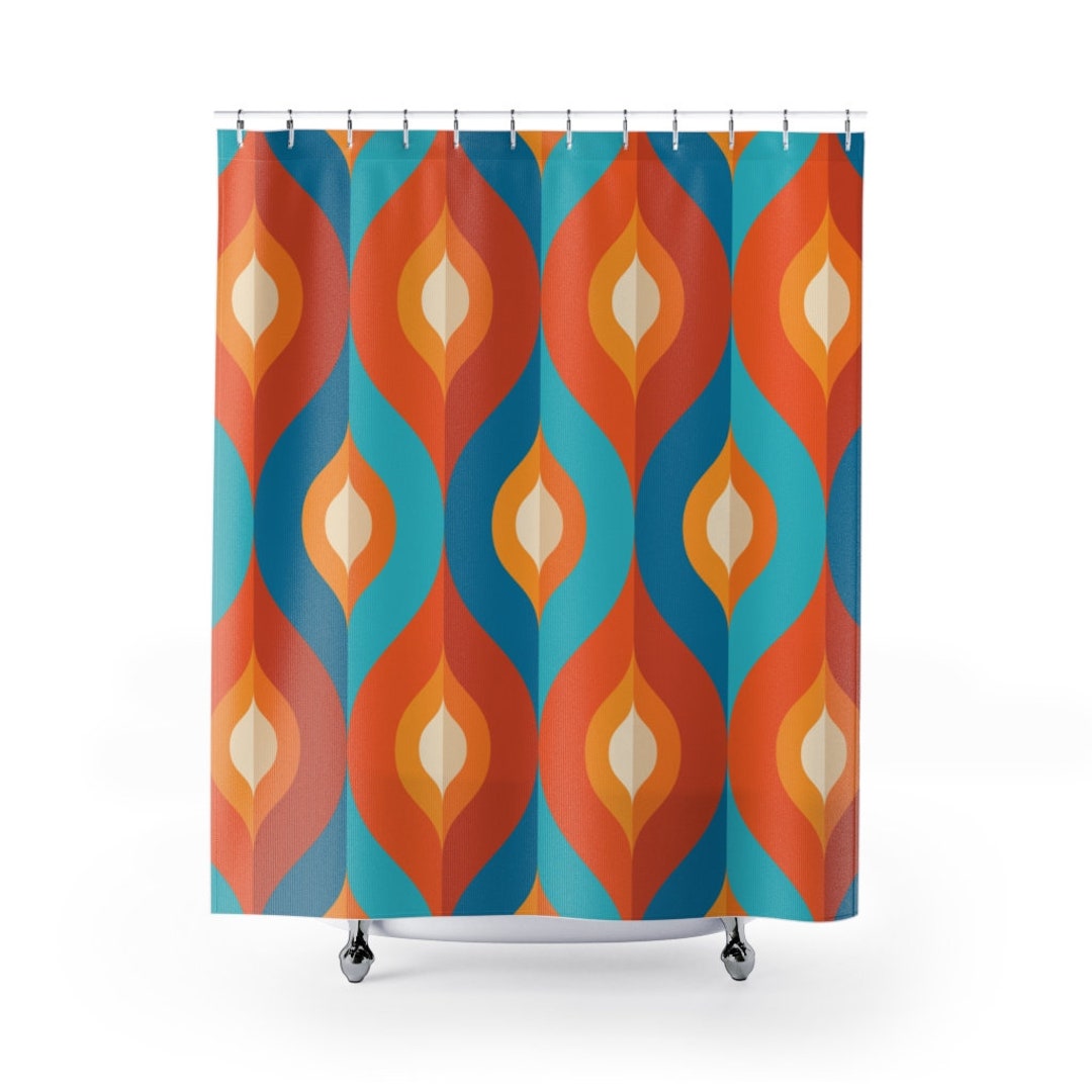 Mid Century Modern Shower Curtain, Retro Shower Curtain, 1950s Bathroom Decor, 1960s Bathroom Decor, Orange Shower Curtain