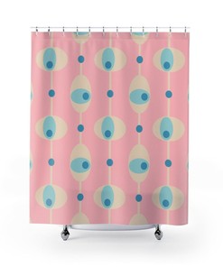 Mid Century Modern Shower Curtain, Retro Shower Curtain, 1950s Bathroom Decor, 1960s Bathroom Decor, Pink Curtain