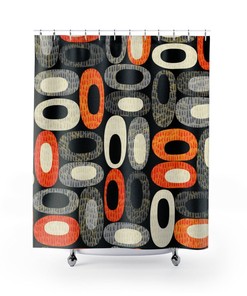 Mid Century Modern Shower Curtain, Retro Shower Curtain, Black Shower Curtain, 1960s Bathroom Decor, Apartment Bathroom