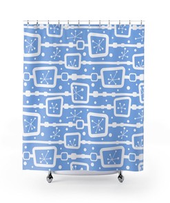Mid Century Modern Shower Curtain, Retro Shower Curtain, Blue Shower Curtain, 1960s Bathroom Decor, Apartment Bathroom