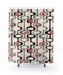 Mid Century Modern Shower Curtain, Retro Shower Curtain, Cream Shower Curtain, 1960s Bathroom Decor, Apartment Bathroom