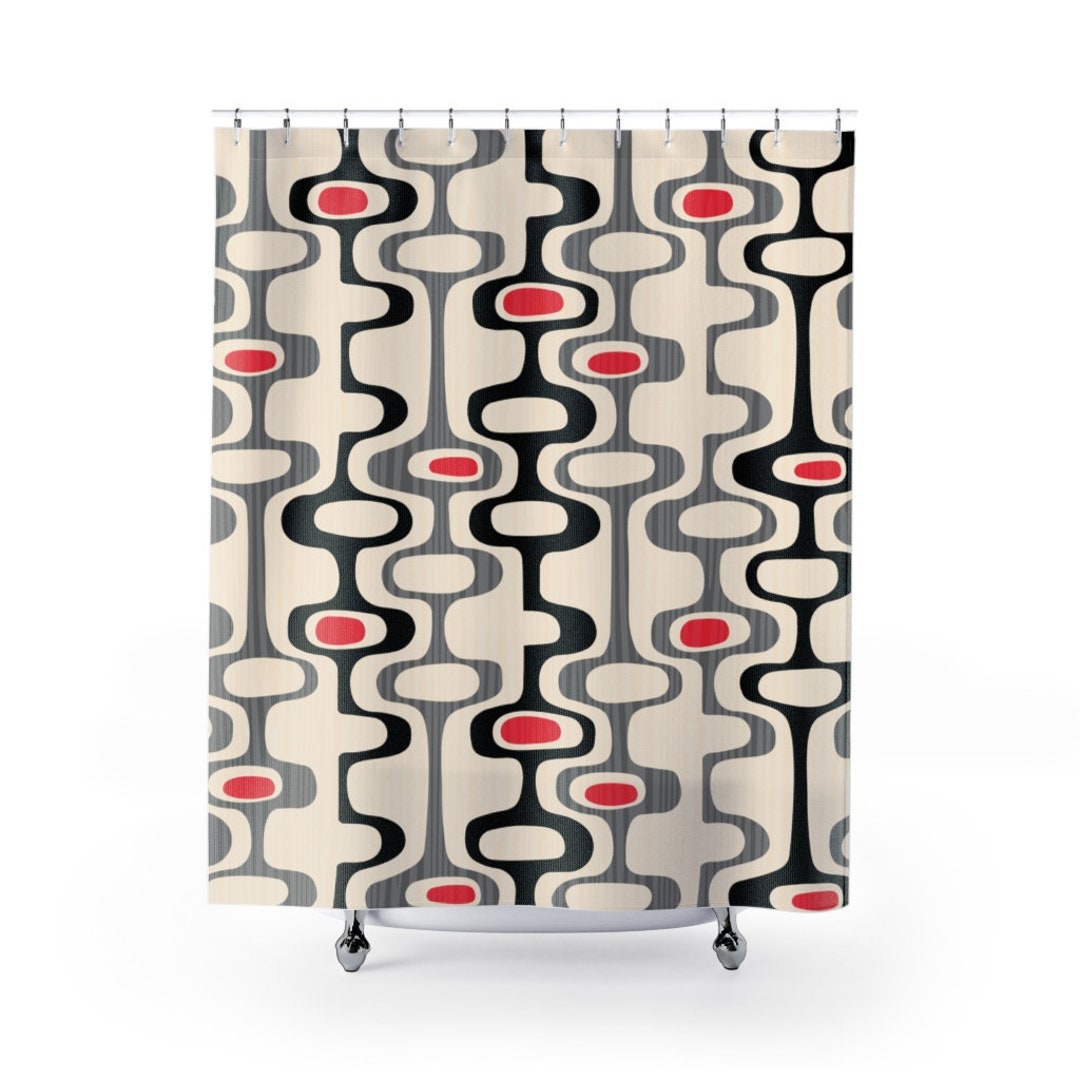 Mid Century Modern Shower Curtain, Retro Shower Curtain, Cream Shower Curtain, 1960s Bathroom Decor, Apartment Bathroom