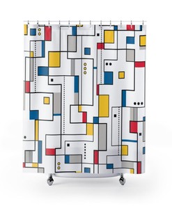 Mid Century Modern Shower Curtain, Retro Shower Curtain, Cubism Decor, 1960s Bathroom Decor