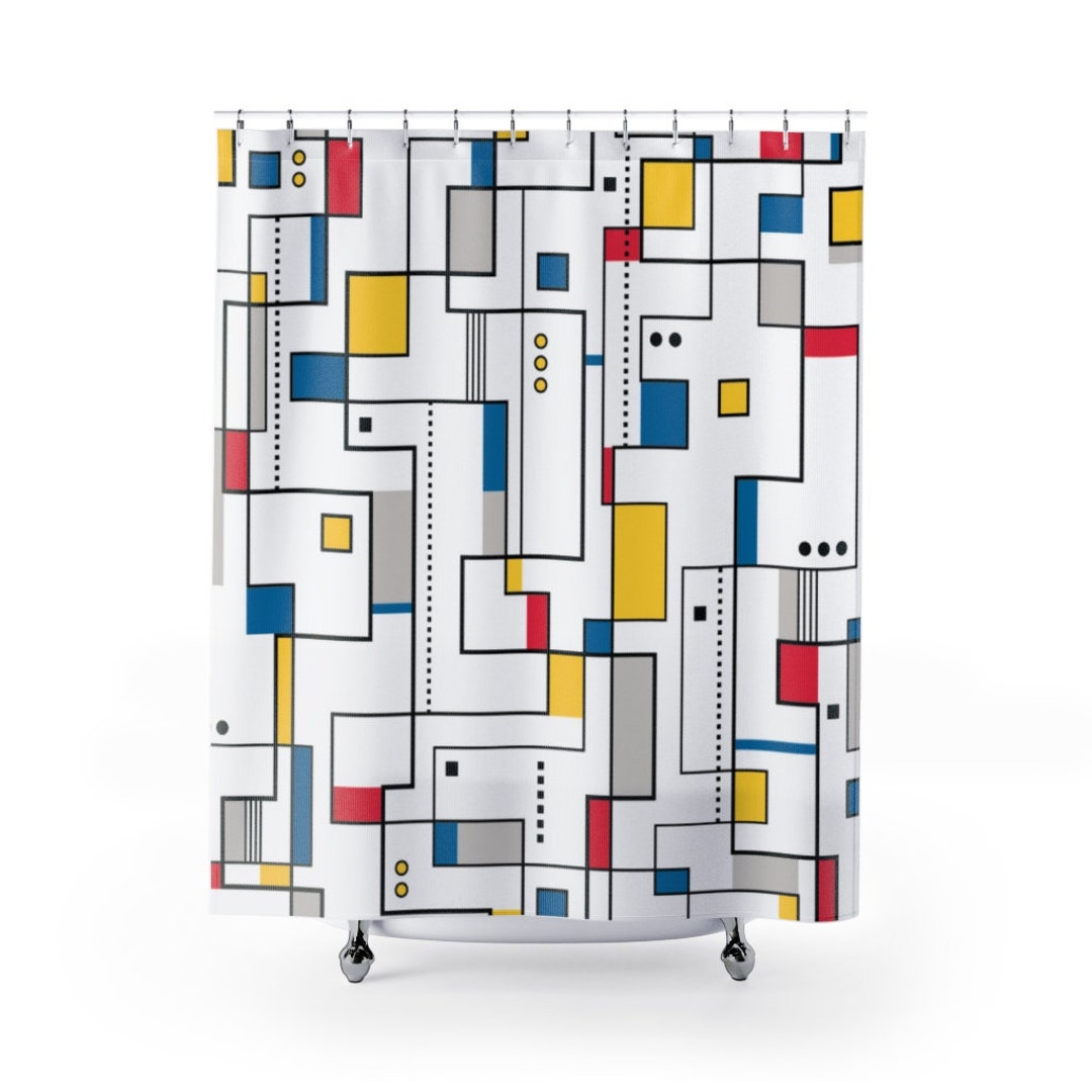 Mid Century Modern Shower Curtain, Retro Shower Curtain, Cubism Decor, 1960s Bathroom Decor