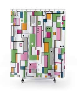 Mid Century Modern Shower Curtain, Retro Shower Curtain, Cubism Decor, 1960s Bathroom Decor, Apartment Bathroom