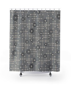 Mid Century Modern Shower Curtain, Retro Shower Curtain, Gray Shower Curtain, 1960s Bathroom Décor